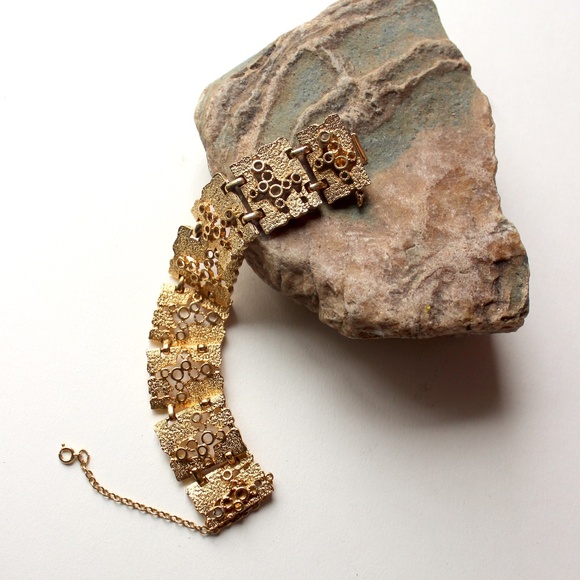 1960s modernist gold tone panels link bracelet abstract modern  Size M - Picture 8 of 10